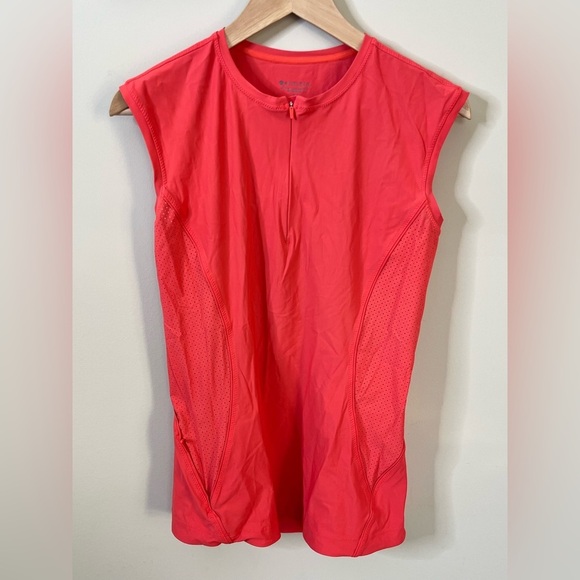 Athleta Pacifica II Tank Size Small 1/4 Zip Bright Reddish Orange - Picture 1 of 10